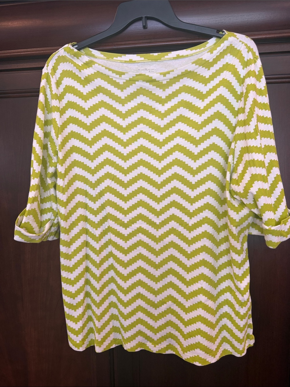 Kim Rogers Lime Chevron Boatneck Short Sleeve Top
